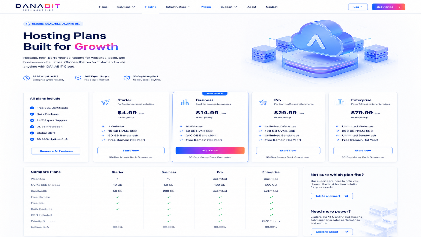 Hosting plans mockup
